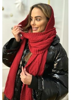długi szal komin z kapturem cleo ii polski producent j&k premium edycja świąteczna - ciemna czerwień ze sklepu STYLOWO w kategorii Szaliki i chusty damskie - zdjęcie 187369221