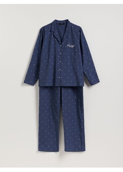 Reserved - Bawełniana piżama dwuczęściowa - granatowy ze sklepu Reserved w kategorii Piżamy damskie - zdjęcie 187369862