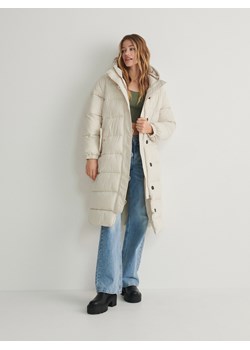 Reserved - Długa kurtka z wiązaniem - kremowy ze sklepu Reserved w kategorii Płaszcze damskie - zdjęcie 187369873