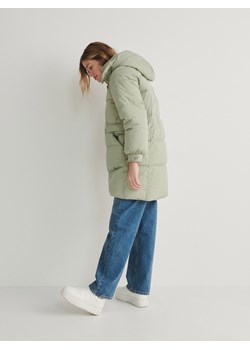 Reserved - Długa kurtka z kapturem - jasnozielony ze sklepu Reserved w kategorii Płaszcze damskie - zdjęcie 187369883
