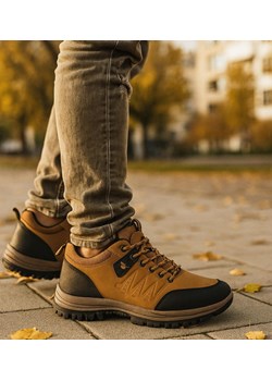 Grubo ocieplone wiązane buty trekkingowe Karmelowe /D9-3 18451 T582/ ze sklepu Pantofelek24.pl w kategorii Buty trekkingowe męskie - zdjęcie 187372174