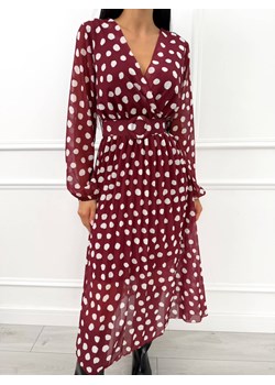Bordowa Kopertowa Sukienka w Grochy ze sklepu ModnaKiecka.pl w kategorii Sukienki - zdjęcie 187374481