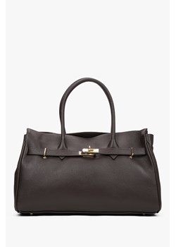 Estro: Duża ciemnobrązowa torebka damska z włoskiej skóry naturalnej Premium ze sklepu Estro w kategorii Kuferki - zdjęcie 187375391