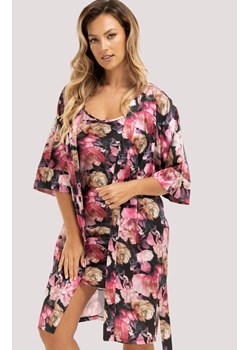 Unikat szlafrok damski w kwiatowy wzór Telma, Kolor czarno-różowy, Rozmiar S, Unikat ze sklepu Primodo w kategorii Szlafroki damskie - zdjęcie 187376901