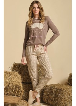 Długa piżama damska z owieczką i napisem brązowa DEBORAH, Kolor brązowo-beżowy, Rozmiar L, Sorbetto ze sklepu Intymna w kategorii Piżamy damskie - zdjęcie 187377913