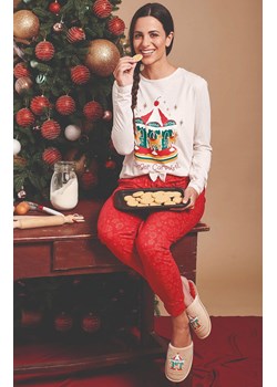 Świąteczna piżama damska w pierniczki beżowa GRETEL, Kolor beżowo-czerwony, Rozmiar L, Sorbetto ze sklepu Intymna w kategorii Piżamy damskie - zdjęcie 187377924
