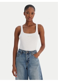 Calvin Klein Jeans Top Monologo Scoop Nk Rib LV047A804G Biały Slim Fit ze sklepu MODIVO w kategorii Bluzki damskie - zdjęcie 187379382