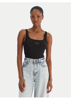 Calvin Klein Jeans Top Monologo Scoop Nk Rib LV047A804G Czarny Slim Fit ze sklepu MODIVO w kategorii Bluzki damskie - zdjęcie 187379462