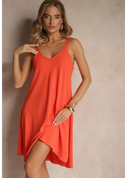 Czerwona Trapezowa Sukienka z Wiskozy na Ramiączkach z Dekoltem w Serek Folianne ze sklepu renee.pl w kategorii Sukienki - zdjęcie 187380132