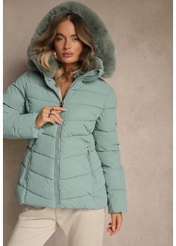 Jasnozielona Pikowana Kurtka o Taliowanym Kroju z Kapturem z Futerkiem Olidessa ze sklepu renee.pl w kategorii Kurtki damskie - zdjęcie 187381551