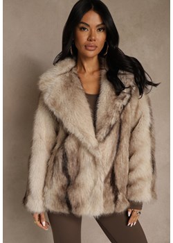 Szara Jednorzędowa Kurtka Futerko z Szerokim Kołnierzem Tesandra ze sklepu renee.pl w kategorii Futra damskie - zdjęcie 187381601