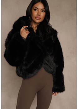 Czarna Kurtka Futro z Nieodpinanym Kapturem Zetera ze sklepu renee.pl w kategorii Futra damskie - zdjęcie 187381611