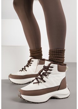 Beżowo-Brązowe Śniegowce na Grubej Podeszwie z Geometrycznym Wzorem Alwedea ze sklepu born2be.pl w kategorii Śniegowce damskie - zdjęcie 187382462