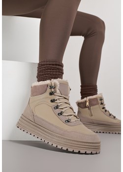 Ciemnobeżowe Sneakersy w Stylu Traperów na Platformie Ewedora ze sklepu renee.pl w kategorii Buty sportowe damskie - zdjęcie 187382893