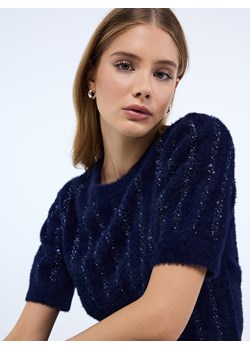 Mohito - Granatowy sweter z krótkim rękawem - granatowy ze sklepu Mohito w kategorii Swetry damskie - zdjęcie 187384381