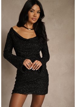 Czarna Dopasowana Sukienka Longsleeve z Fakturowanej Tkaniny Tiweda ze sklepu renee.pl w kategorii Sukienki - zdjęcie 187385882