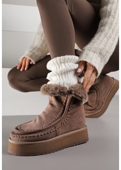 Ciemnobeżowe Śniegowce Ozdobione Haftem Rawedena ze sklepu renee.pl w kategorii Śniegowce damskie - zdjęcie 187385934