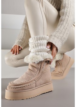 Beżowe Śniegowce Ozdobione Haftem Rawedena ze sklepu renee.pl w kategorii Śniegowce damskie - zdjęcie 187385941