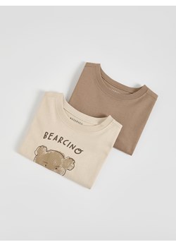 Reserved - Bawełniany longsleeve 2 pack - beżowy ze sklepu Reserved w kategorii T-shirty chłopięce - zdjęcie 187386014