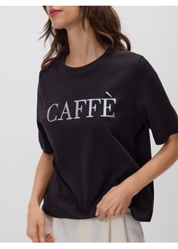 Reserved - T-shirt z haftowanym napisem - ciemnobrązowy ze sklepu Reserved w kategorii Bluzki damskie - zdjęcie 187386133