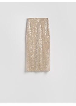 Reserved - Cekinowa spódnica midi - kremowy ze sklepu Reserved w kategorii Spódnice - zdjęcie 187386331