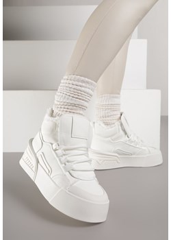 Białe Ocieplane Sneakersy na Grubej Podeszwie z Tłoczonym Wzorem Anweda ze sklepu born2be.pl w kategorii Buty sportowe damskie - zdjęcie 187386410
