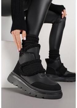 Czarne Śniegowce z Przeszyciami i Futerkiem Newella ze sklepu born2be.pl w kategorii Śniegowce damskie - zdjęcie 187386431
