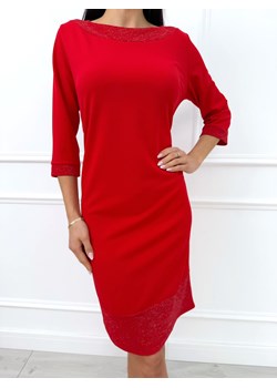 Czerwona Elegancka Sukienka z Ozdobnym Dekoltem ze sklepu ModnaKiecka.pl w kategorii Sukienki - zdjęcie 187387653