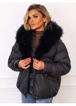 KURTKA Z FUTERKIEM ZAPINANA NA ZAMEK I ZATRZASKI- CZARNA ze sklepu olika.com.pl w kategorii Kurtki damskie - zdjęcie 187389662