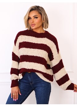 SWETER Z BUKLI W PASKI- BORDOWY ze sklepu olika.com.pl w kategorii Swetry damskie - zdjęcie 187389670