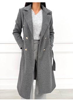 Grafitowy Płaszcz z Guzikami i Paskiem ze sklepu ModnaKiecka.pl w kategorii Płaszcze damskie - zdjęcie 187389830