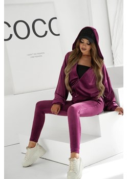 welurowy komplet dres good mood z logo bluza uni oversize z kapturem + legginsy welur polski produkt by mielczarkowski - burgund ze sklepu STYLOWO w kategorii Komplety bielizny damskiej - zdjęcie 187390094