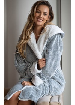Unikat szlafrok damski z kapturem szary Sharon, Kolor szaro-kremowy, Rozmiar S, Unikat ze sklepu Primodo w kategorii Szlafroki damskie - zdjęcie 187391680