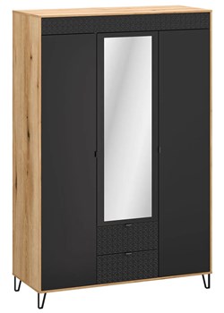 Szafa trzydrzwiowa z lustrem na nóżkach dąb evok + czarny Z8-P86 ze sklepu Edinos.pl w kategorii Szafy - zdjęcie 187392214