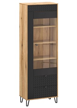 Wysoka witryna szklana na nóżkach dąb evok + czarny A6-R71 ze sklepu Edinos.pl w kategorii Regały i witryny - zdjęcie 187392231