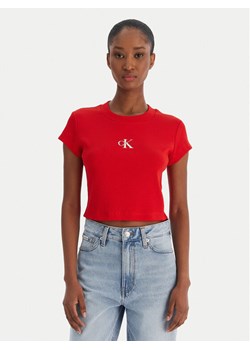 Calvin Klein Jeans T-Shirt LV047AB802 Czerwony Slim Fit ze sklepu MODIVO w kategorii Bluzki damskie - zdjęcie 187393111