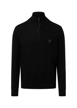 BOSS Orange Męski sweter z dzianiny z kaszmirem - Kanobix Mężczyźni Bawełna czarny jednolity ze sklepu vangraaf w kategorii Swetry męskie - zdjęcie 187393673