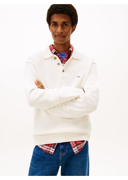 Tommy Jeans Męski sweter z dzianiny Mężczyźni Bawełna écru jednolity ze sklepu vangraaf w kategorii Swetry męskie - zdjęcie 187393683