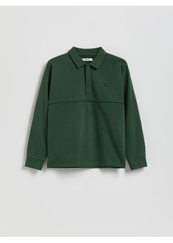 Reserved - Bawełniany longsleeve polo - ciemnozielony ze sklepu Reserved w kategorii Koszule chłopięce - zdjęcie 187395251