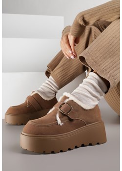 Brązowe Śniegowce na Grubej Podeszwie z Paskiem z Klamerką i Futerkiem Uwedina ze sklepu born2be.pl w kategorii Śniegowce damskie - zdjęcie 187396110