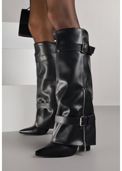 Czarne Kozaki na Słupku z Cholewką Imitującą Nogawkę ze Sprzączkami Unwedara ze sklepu renee.pl w kategorii Kozaki damskie - zdjęcie 187396142