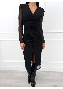 Czarna Sukienka z Marszczeniem ze sklepu ModnaKiecka.pl w kategorii Sukienki - zdjęcie 187470151