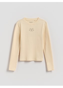 Reserved - Prążkowana bluzka z aplikacją - kremowy ze sklepu Reserved w kategorii Bluzki dziewczęce - zdjęcie 187472642