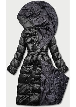 Dwustronna długa kurtka z kapturem czarna/oberżyna (P22-6638-1+1) ze sklepu goodlookin.pl w kategorii Kurtki damskie - zdjęcie 187473854