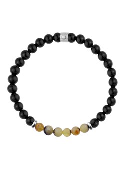 Bransoleta męska z bursztynem i czarnym turmalinem biżuteria z naturalnych kamieni i srebrnej stali ze sklepu manoki.pl w kategorii Bransolety - zdjęcie 187478521
