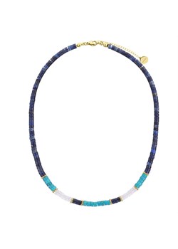 Złoty naszyjnik damski z lapisem lazuli, turkusem i kryształem górskim stal szlachetna ze sklepu manoki.pl w kategorii Naszyjniki - zdjęcie 187478530