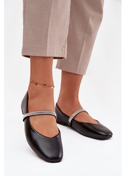 Eko Skórzane Baleriny Z Błyszczącymi Paseczkami Czarne Ilirene ze sklepu ZAZOO w kategorii Balerinki - zdjęcie 187479453