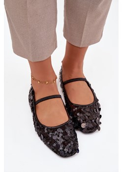 Baleriny Z Cekinami Czarne Terlina ze sklepu ZAZOO w kategorii Balerinki - zdjęcie 187479491