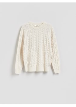 Reserved - Wełniany sweter o warkoczowym splocie - złamana biel ze sklepu Reserved w kategorii Swetry męskie - zdjęcie 187482101