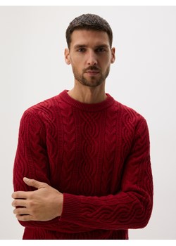 Reserved - Wełniany sweter z warkoczowym splotem - czerwony ze sklepu Reserved w kategorii Swetry męskie - zdjęcie 187482293